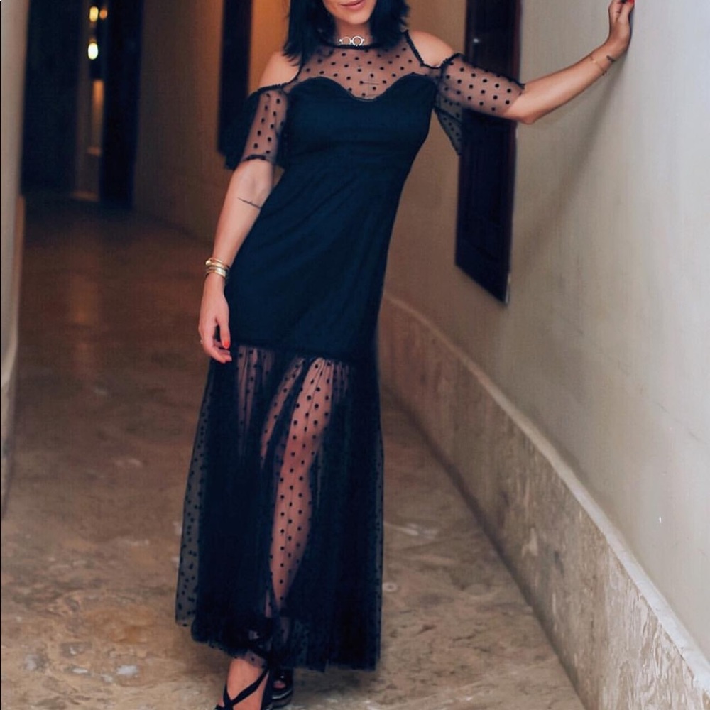 Illusion Cold Shoulder Maxi Dress