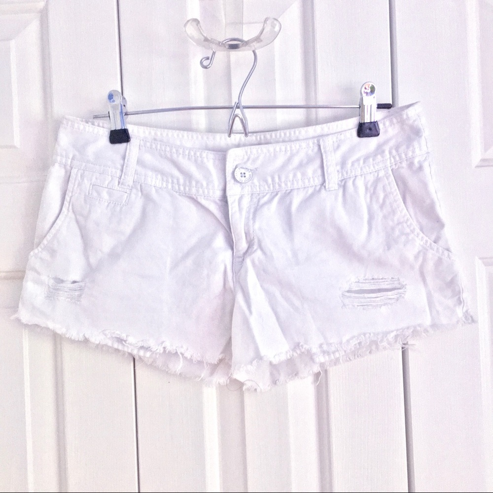 Distressed White Denim Shorts