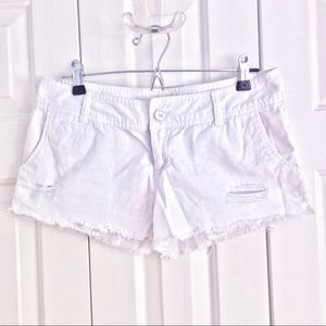 Distressed White Denim Shorts