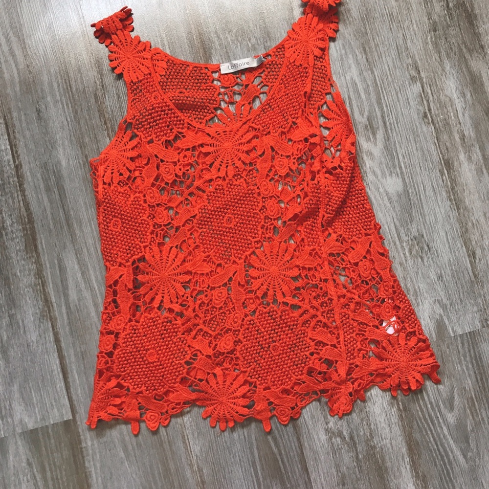 Laffaire Orange Coral Lace Knit Top