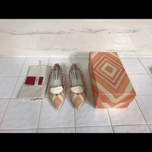 Valentino Rock Stud "Rare" Striped Ballet Flats