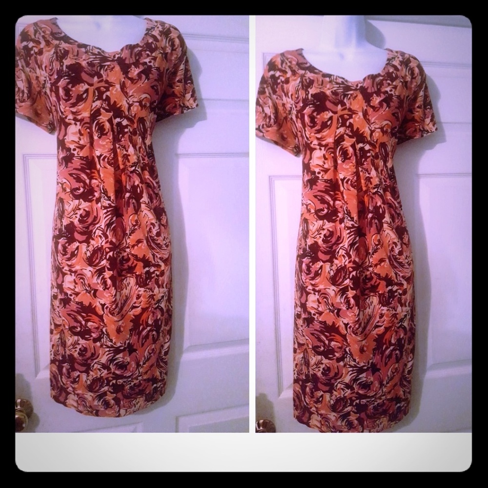 Cute orange print knit trapeze dress
