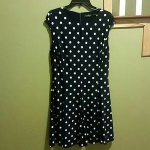 Navy dot dress. Keyhole front. Hidden zipper back.