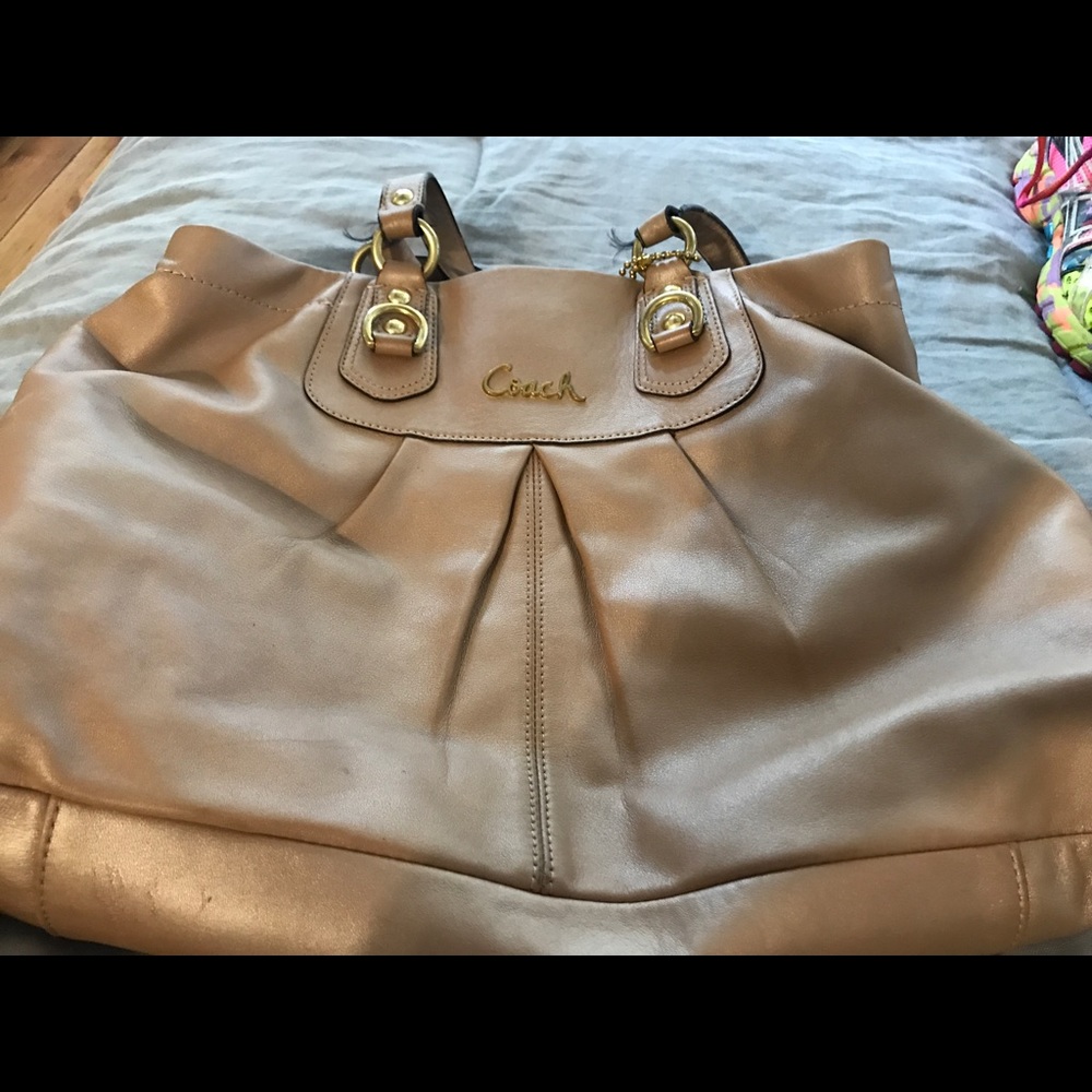 Coach champagne satchel with shoulder strap