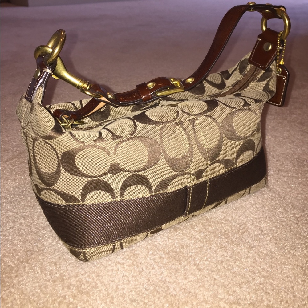 Coach Signature Stripe Top Handle Pouch Bag