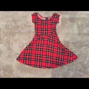Red flannel print skater dress