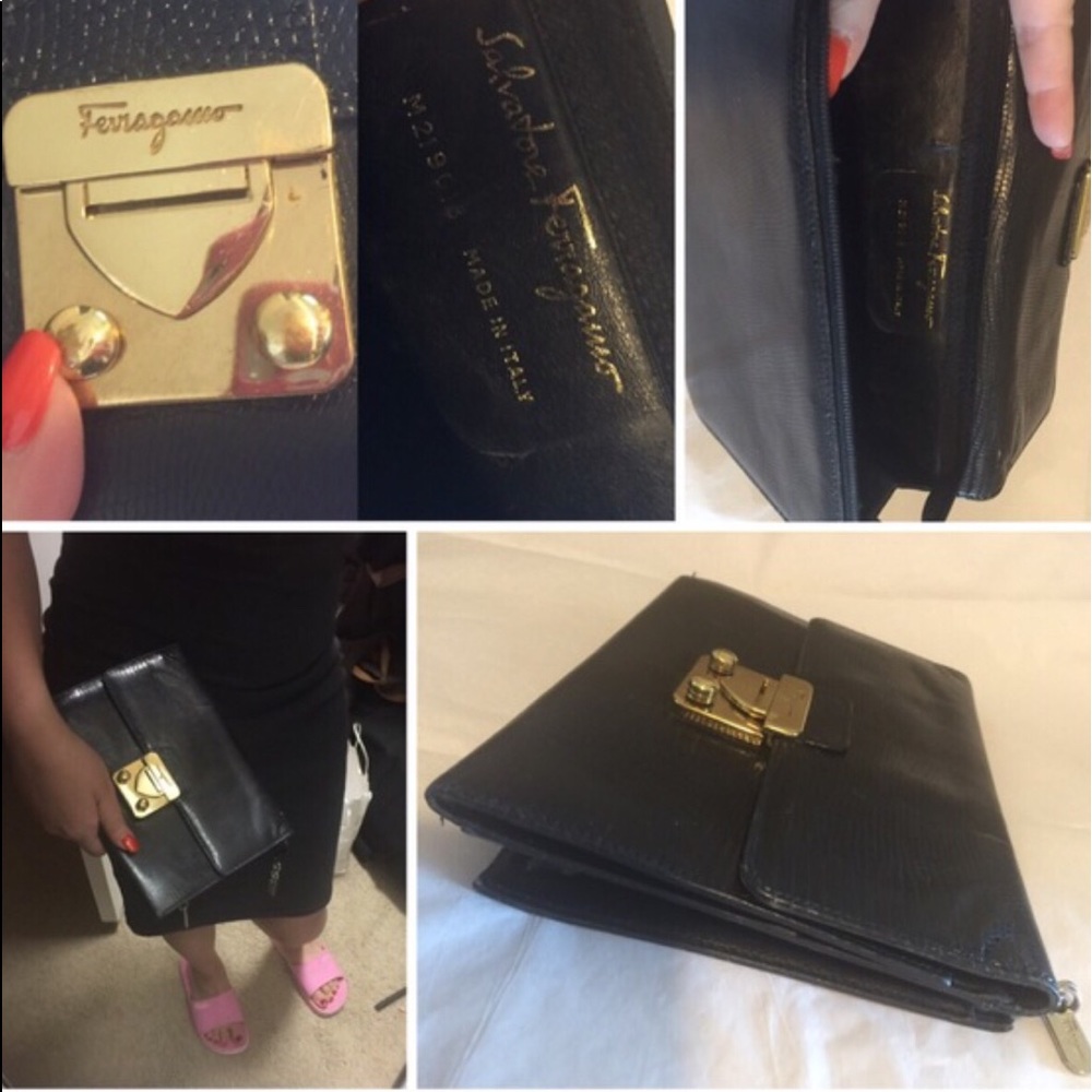 Vintage Salvatore Ferragamo Black Leather Clutch