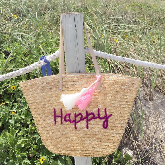 🌸"Happy" Tassel Straw Bag - Picture 1 of 4