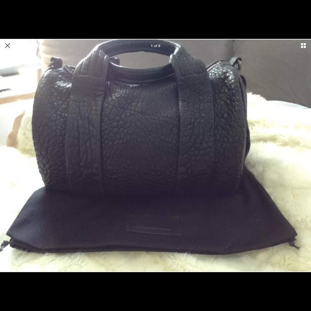 ALEXANDER WANG ROCCO PEBBLE LAMBSKIN LEATHER SILVR