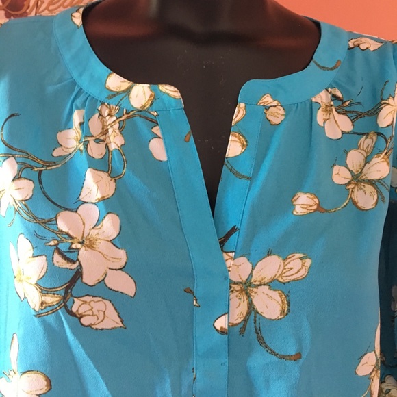 LOFT Blue Floral Print Blouse - Picture 2 of 6