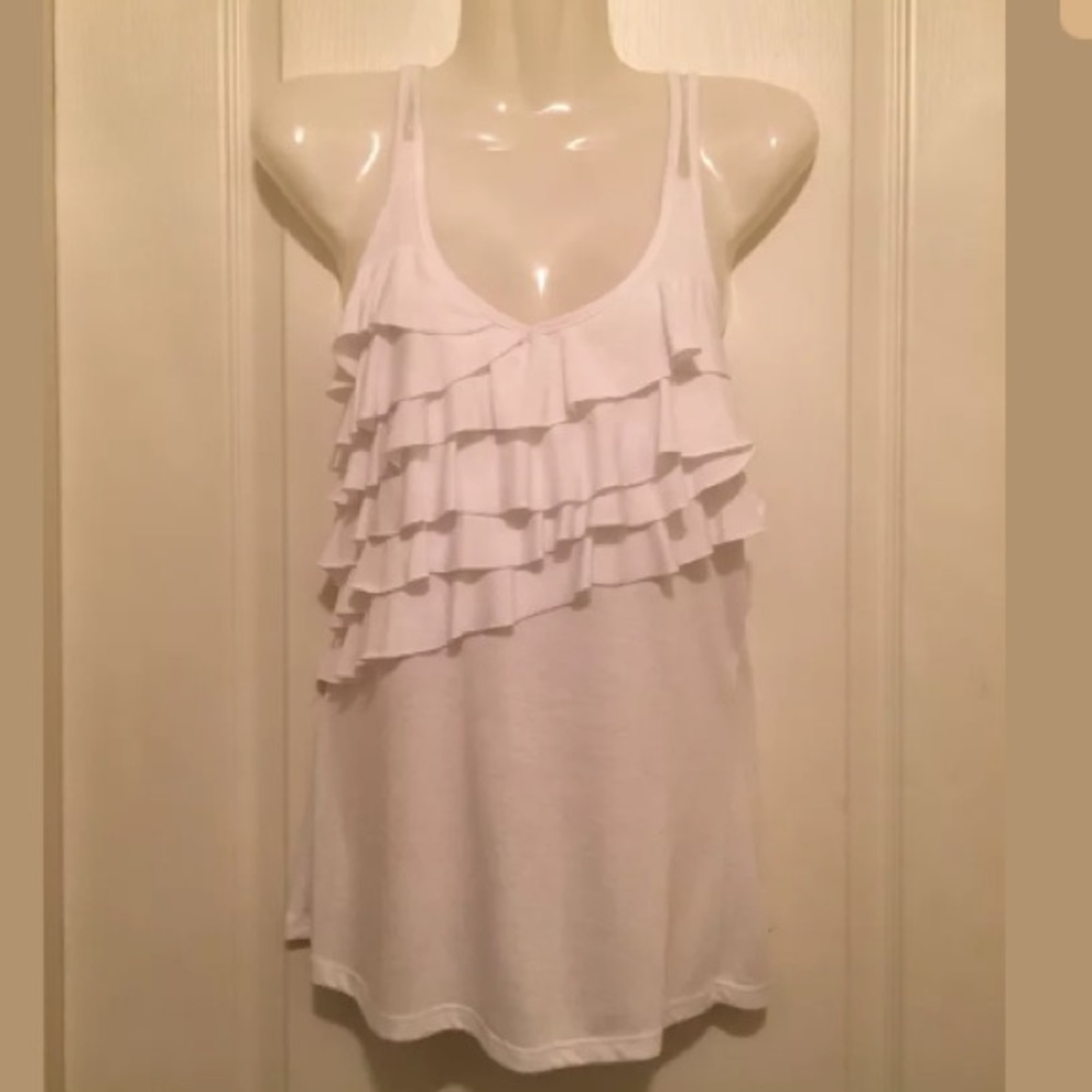 Women's White Ruffle Tank Top Lace Racerback