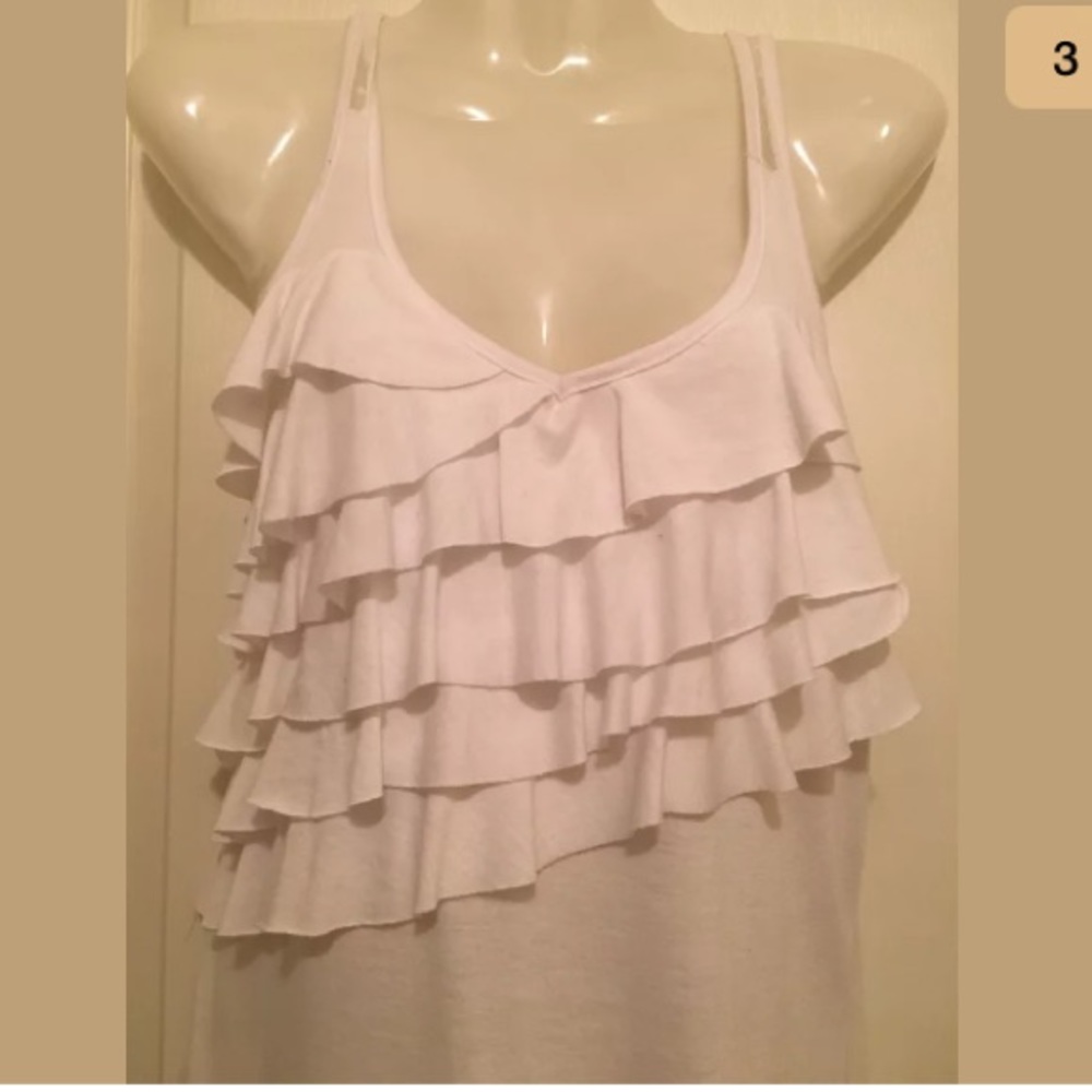 Women's White Ruffle Tank Top Lace Racerback - Picture 2 of 4