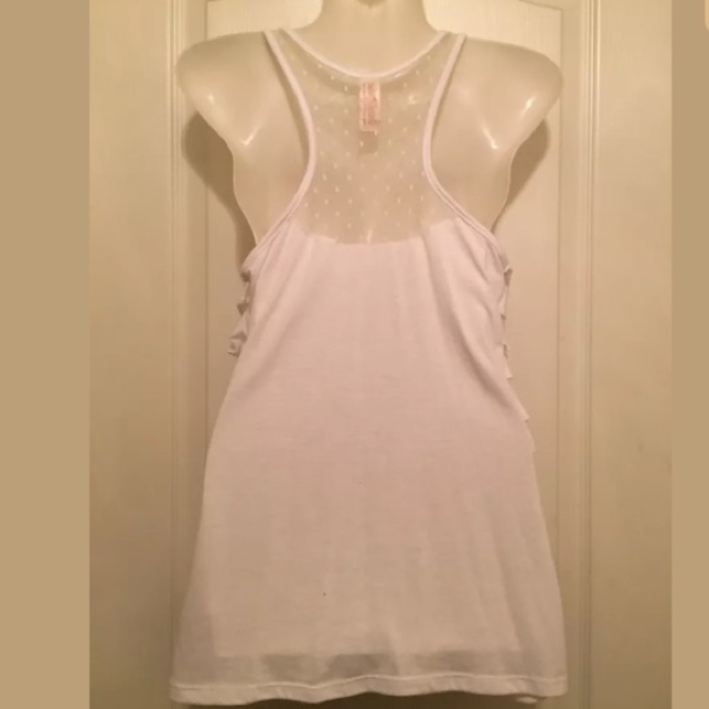 Women's White Ruffle Tank Top Lace Racerback - Picture 3 of 4