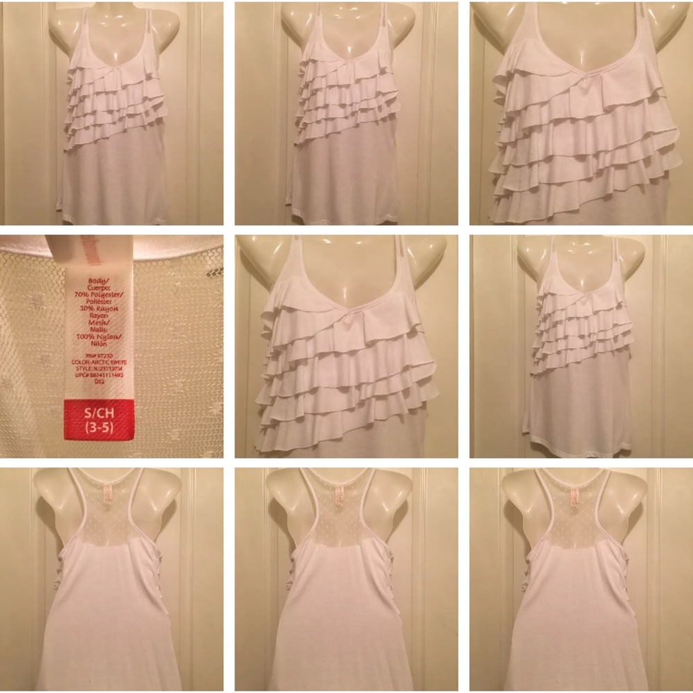 Women's White Ruffle Tank Top Lace Racerback - Picture 4 of 4