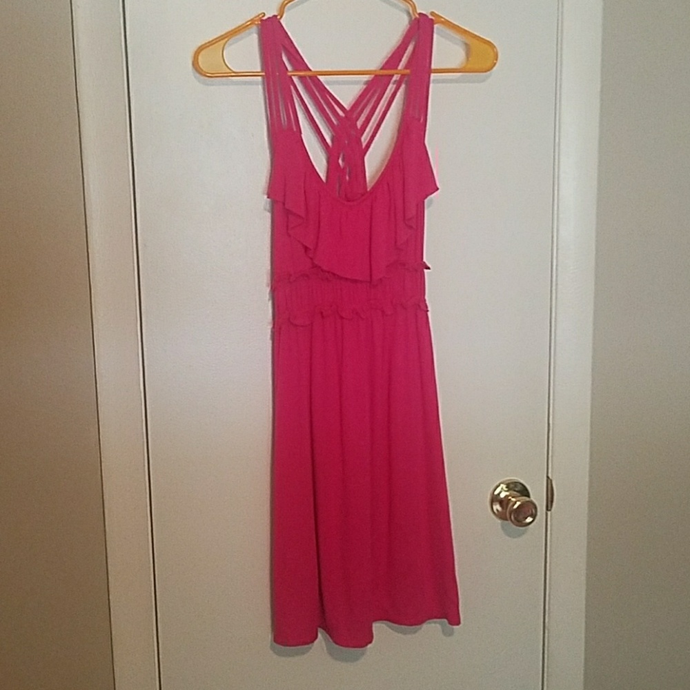 pink ruffle strappy dress