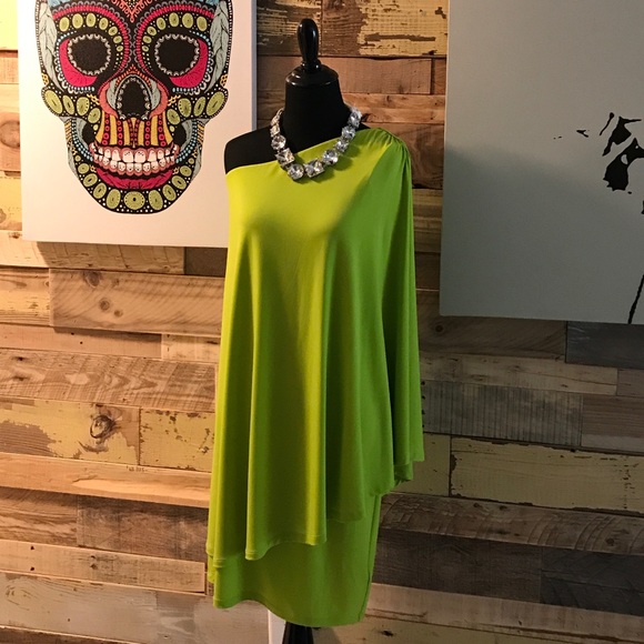 Michael Kors | Dresses | Michael Kors Lime Green One Sleeve Cape Dress |  Poshmark