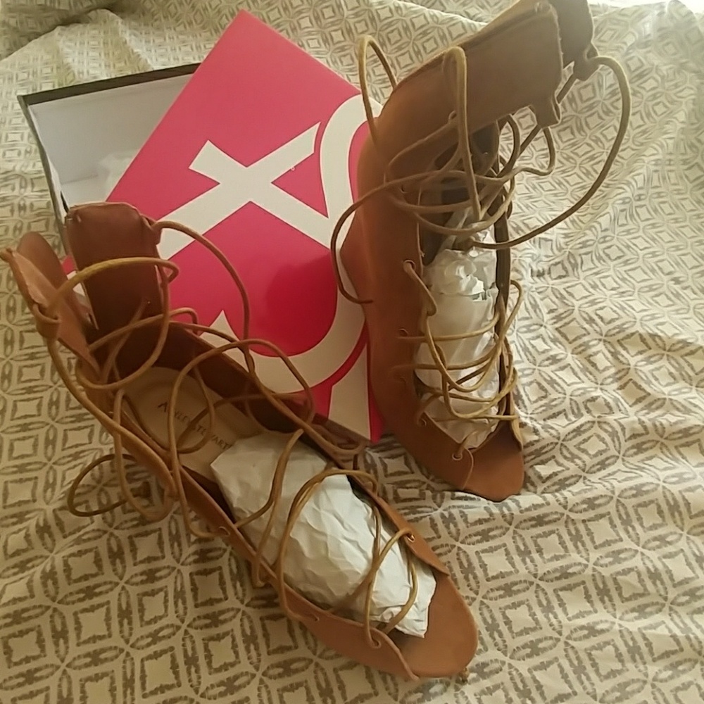 Ashley Stewart Gladiator Tie Up Wedges