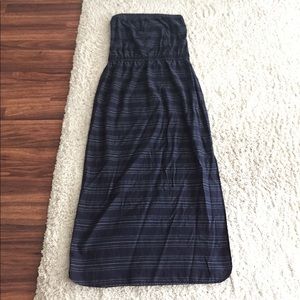Theory cotton navy & white striped strapless dress