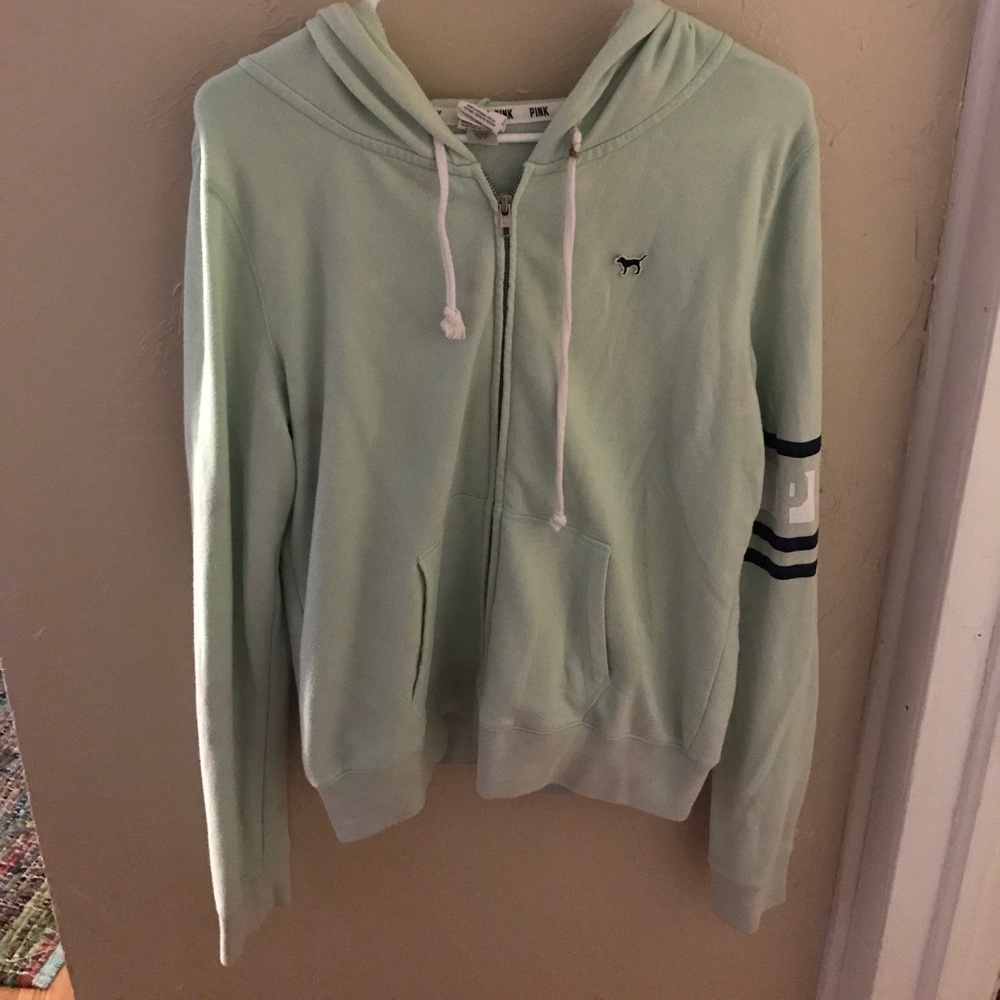 lightly used PINK mint zip up jacket