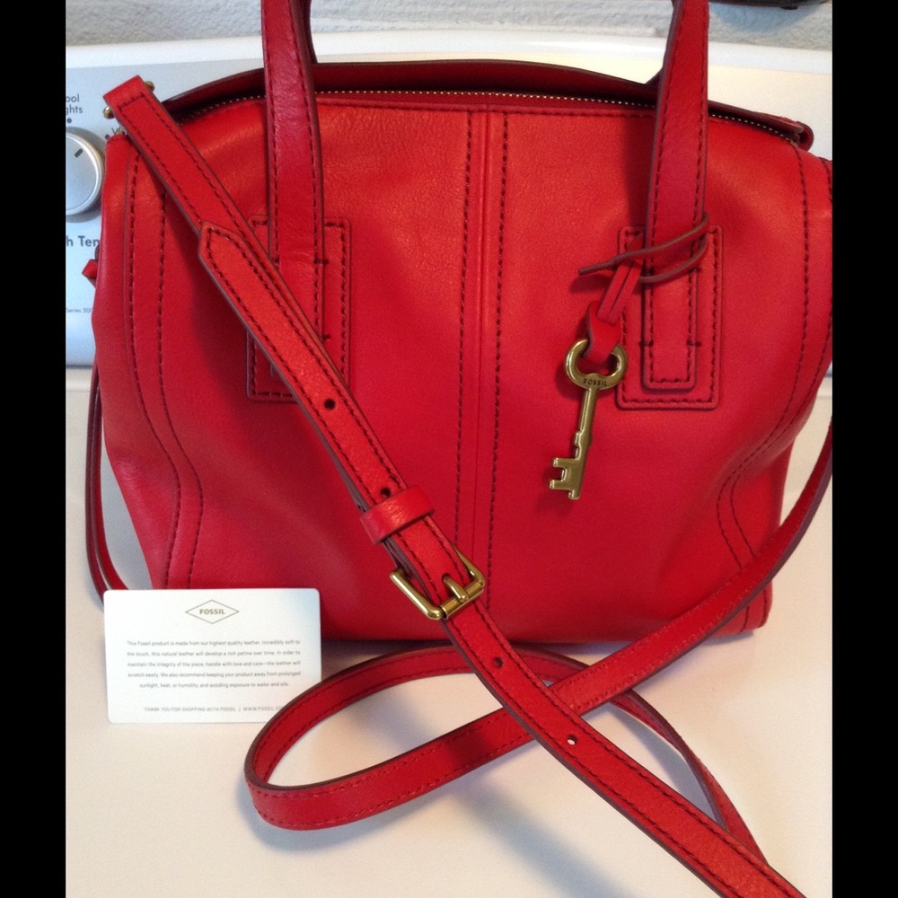 Fossil Emma Cherry Red Leather Satchel