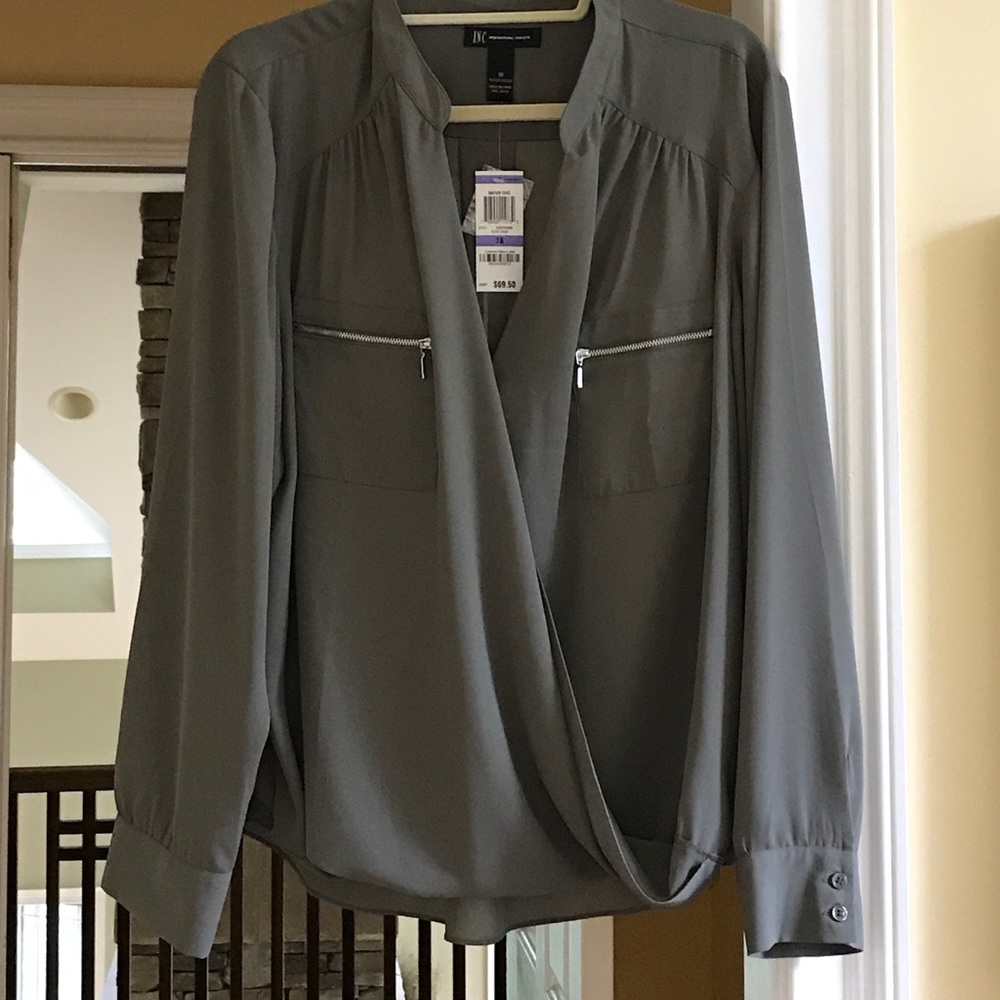 INC  khaki blouse with zippers