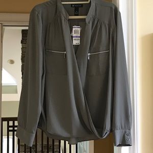 INC  khaki blouse with zippers