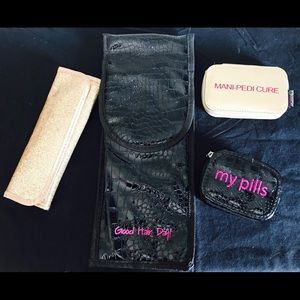 Travel cases for flat iron, pills, makeup brushes