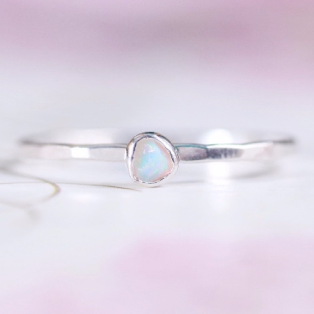 Dainty Sterling Silver Raw Opal Ring