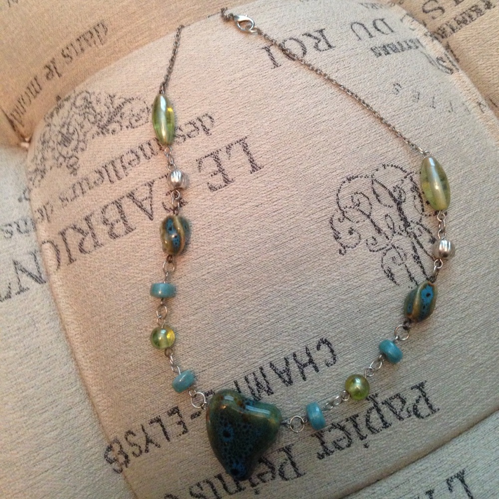 Green and blue bead necklace