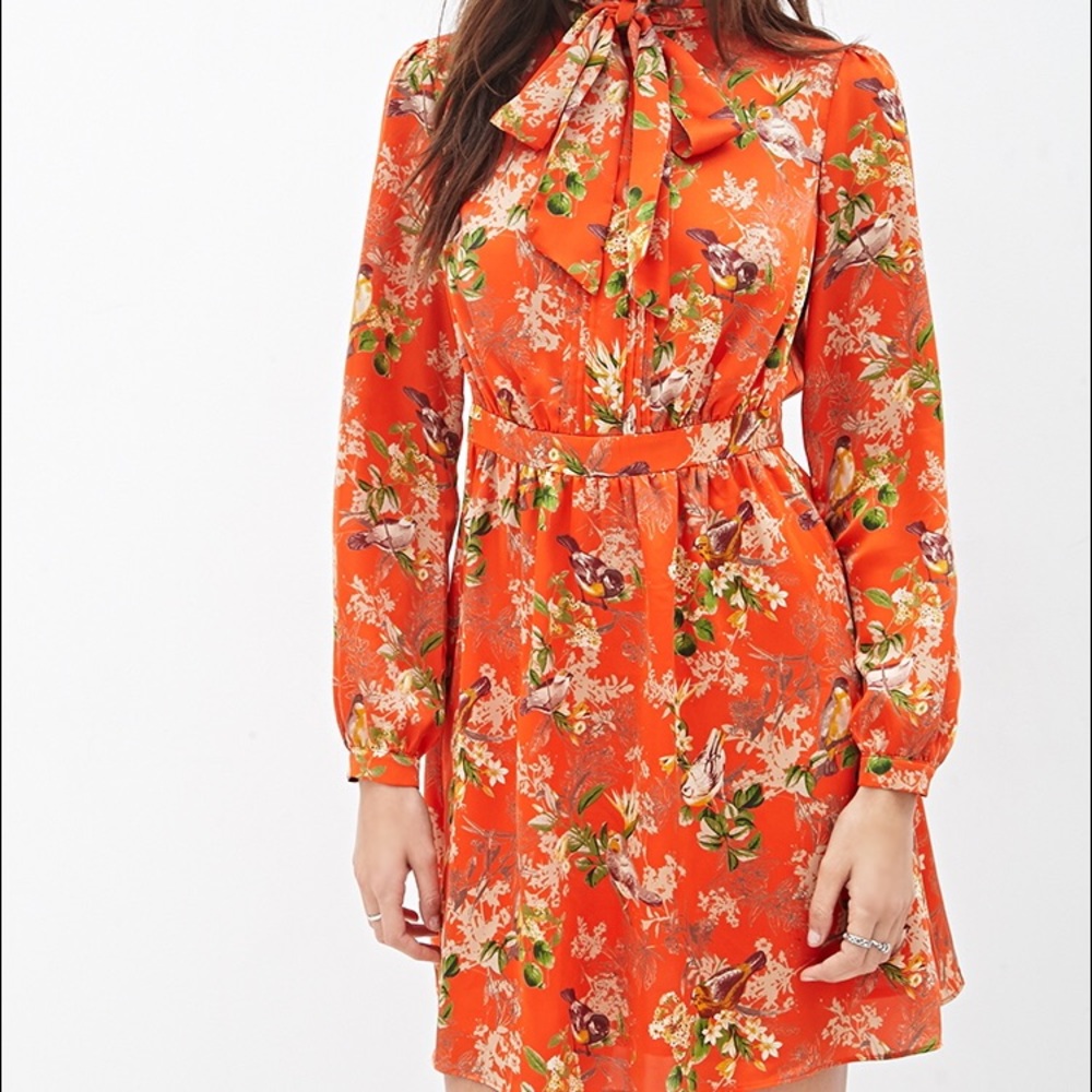 Forever 21 Bird Print Sateen Dress