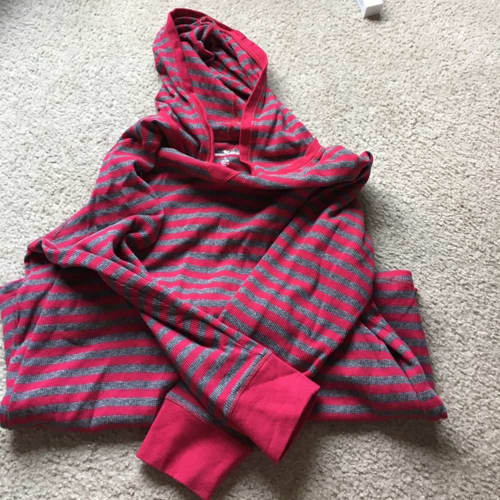 Striped waffle hooded shirt