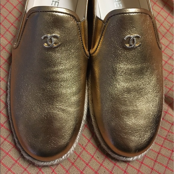 NIB Authentic Chanel Mocassins Loafer 40.5 B Gold - Picture 4 of 8