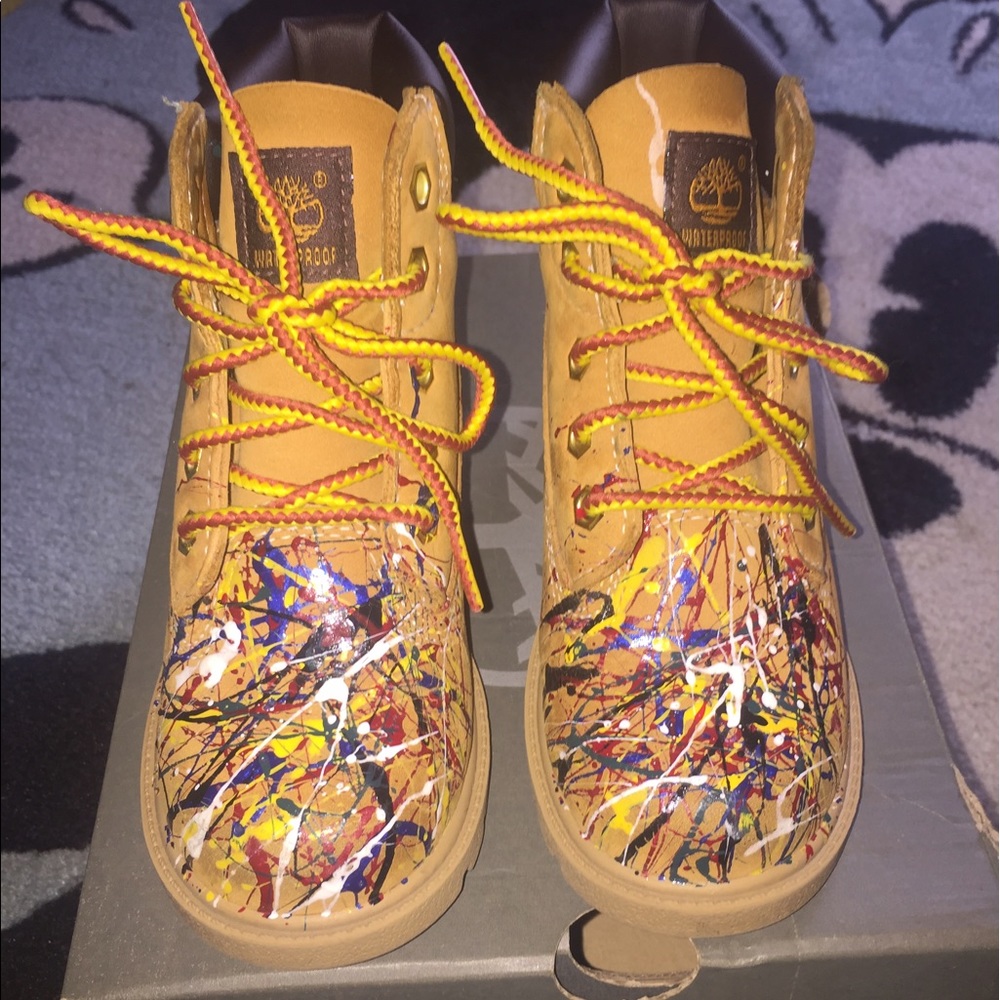 Customized Paint Splatter Wheat Timberland Boots
