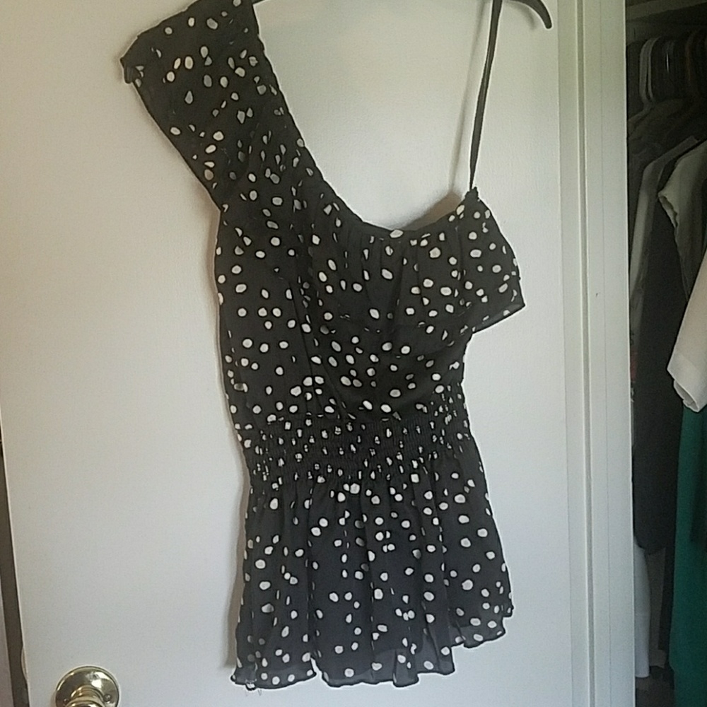 polkadot one shoulder dress top
