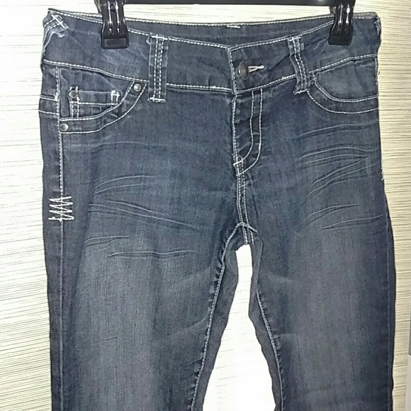 Skinny Stretch Jeans Whisker Dark Wash Jegging - Picture 4 of 6