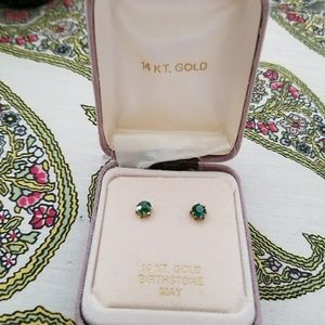 14 KT. Gold Emerald May BirthStone Earrings