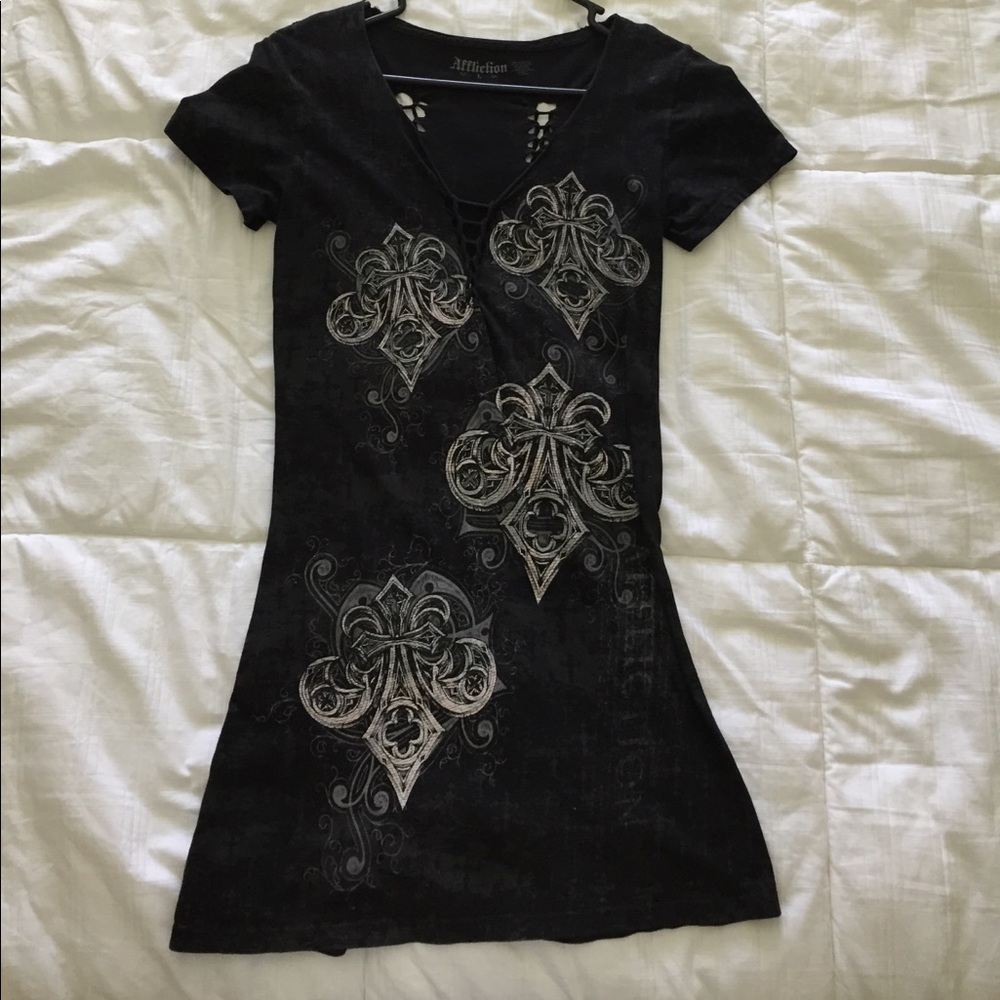 Affliction braided cut out long shirt
