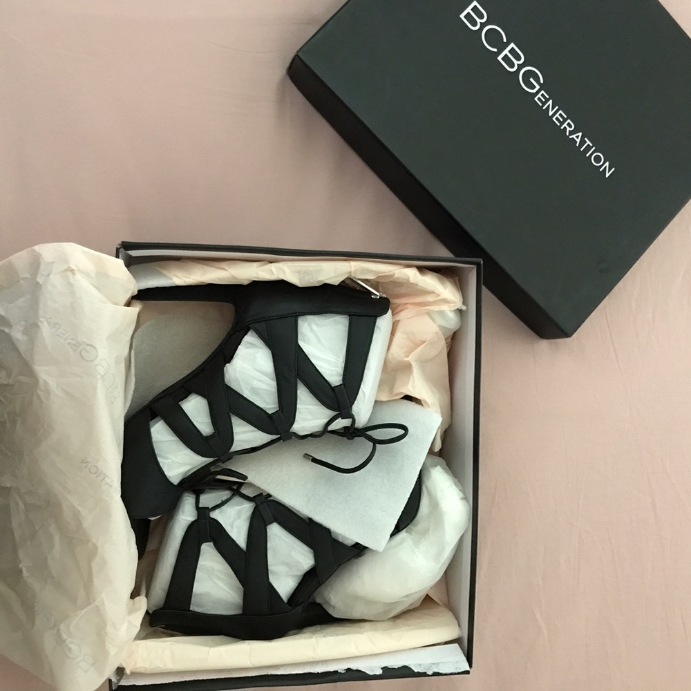 BCBG Black Stiletto lace-up Heels