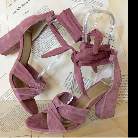Anthropologie Suede Ankle Wrap Knotted Block Heel - Picture 2 of 8