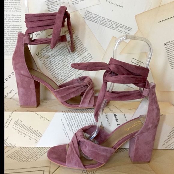 Anthropologie Suede Ankle Wrap Knotted Block Heel - Picture 3 of 8