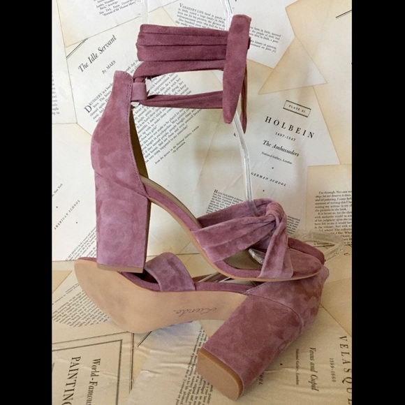 Anthropologie Suede Ankle Wrap Knotted Block Heel - Picture 4 of 8