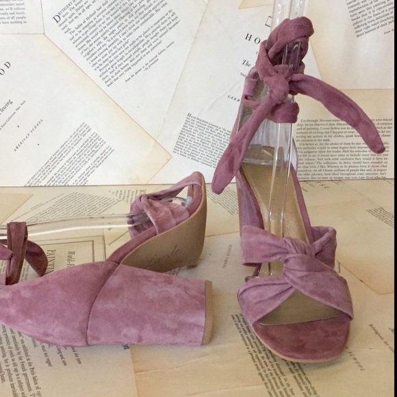 Anthropologie Suede Ankle Wrap Knotted Block Heel - Picture 5 of 8