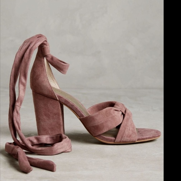 Anthropologie Suede Ankle Wrap Knotted Block Heel - Picture 6 of 8