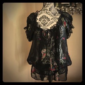 EUC M See Through Floral Blouse (fits like an XL)