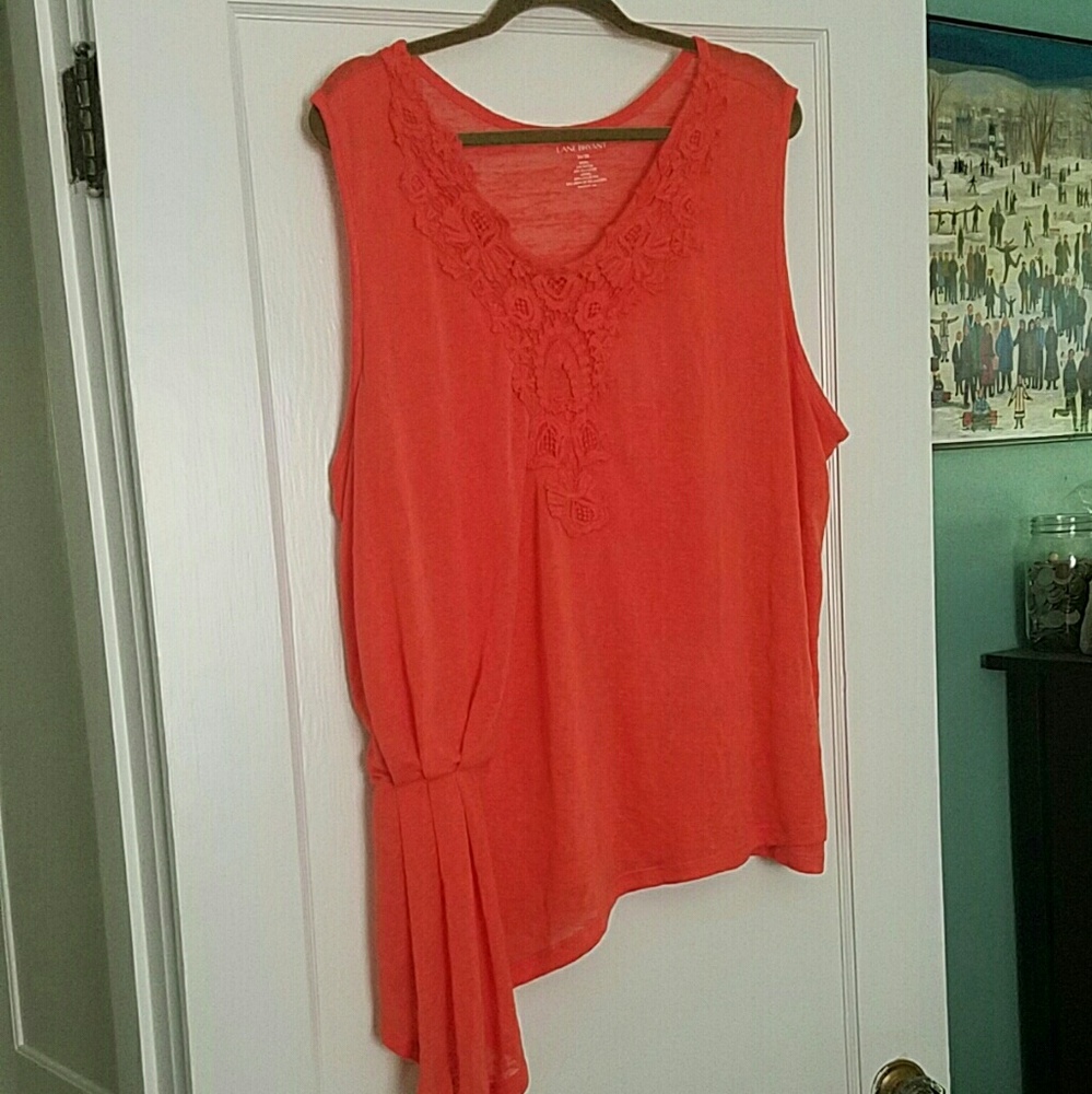 Sleeveless coral top with crochet insert