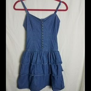 Chambray Denim dress ruffle skirt button down M