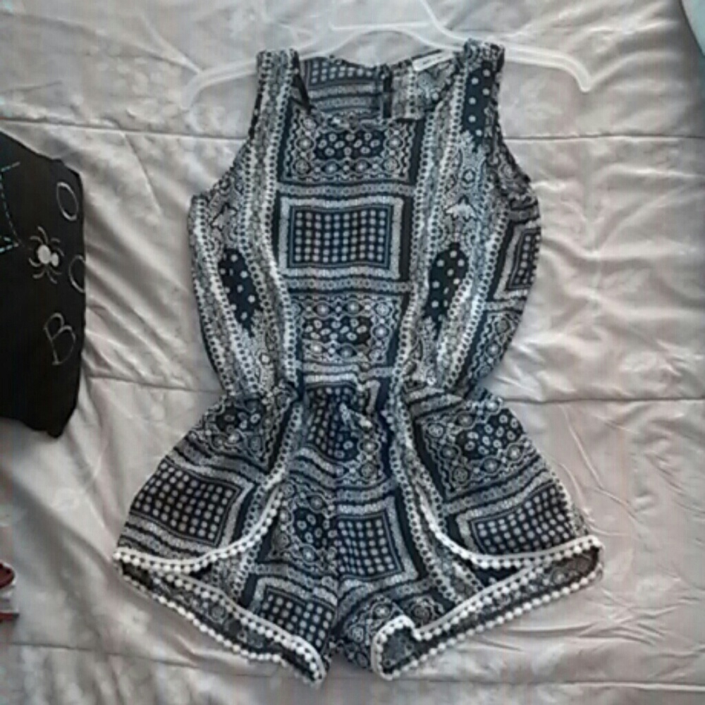 Navy blue and white romper