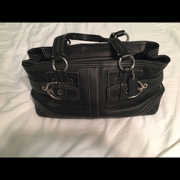 Black Leather Coach SoHo Hampton Pebble Satchel - Picture 1 of 6