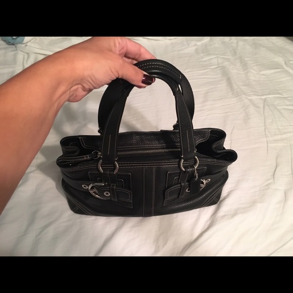 Black Leather Coach SoHo Hampton Pebble Satchel - Picture 2 of 6