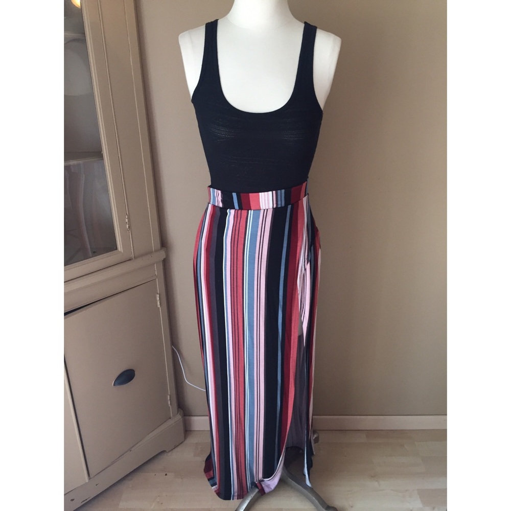 Striped side slit colorful maxi skirt-medium